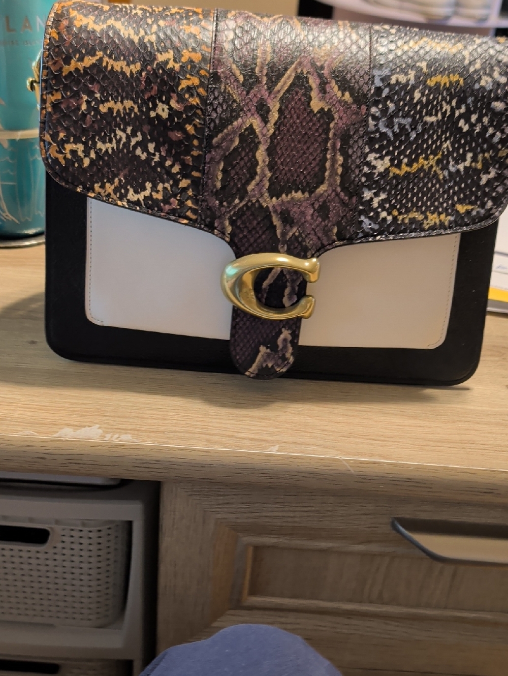 Coach Tab Colorblock Snake-Print Leather Crossbody Bag - Black/White/Purple/Gold